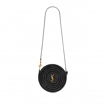 YSL ROUND BAG IN RAFFIA AND VEGETABLE-TANNED LEATHER 744292GAADR1000 (21.5*21.5*4.5cm)